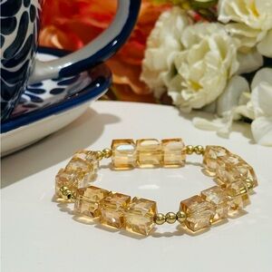 Gold Tan Bracelet with Faceted Glass Beads